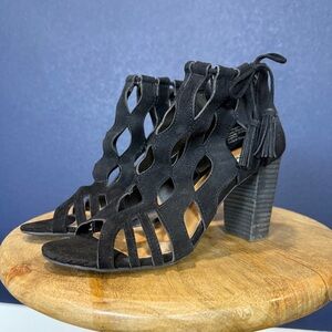 Not Rated Black Caged Chunky Heeled Sandals | Size 6.5